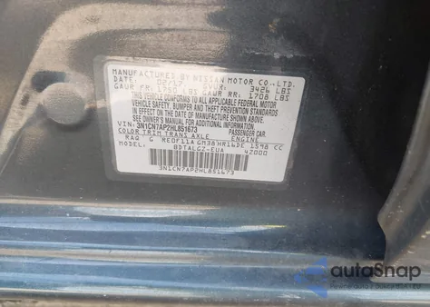 2017 Nissan Versa 1.6 Sl z USA, uszkodzony, nr VIN 3N1CN7AP2HL851673